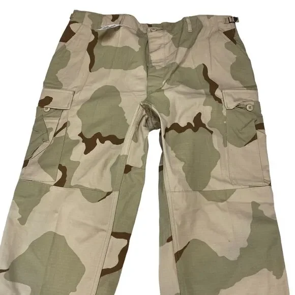 US Army Cargo Pants Men XL Green Camouflage Flat Front Drawstring Leg Button Fly - Picture 7 of 16